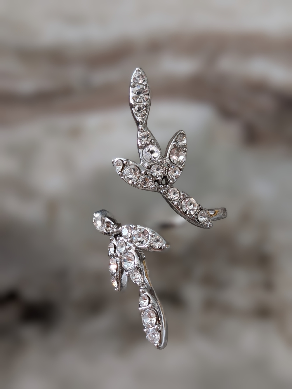 INC International Concepts Silver Crystal Leaf Ring Adjustable Size 9